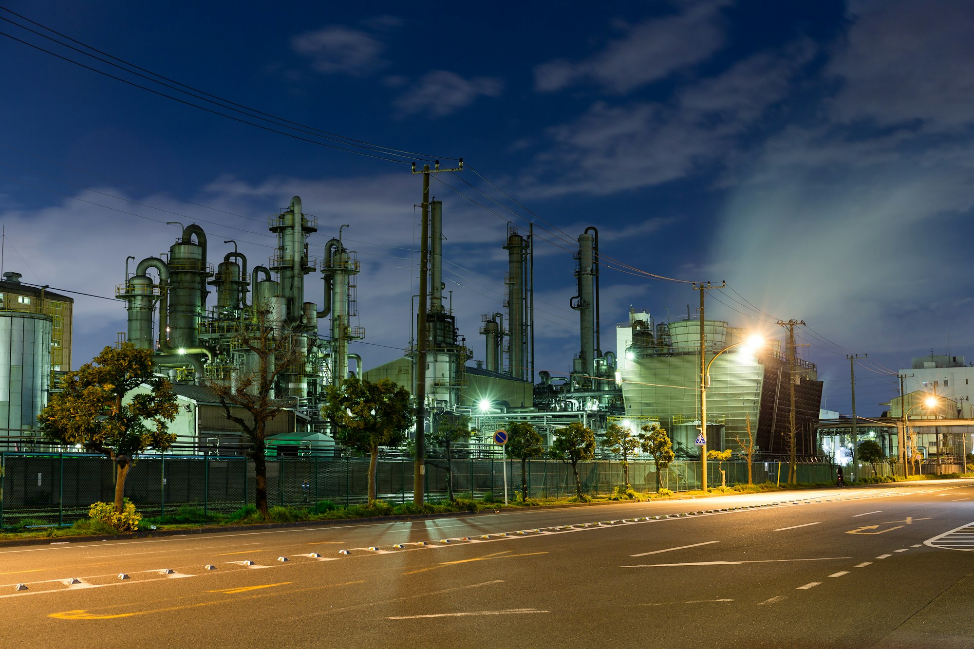 Oil refinery plant at night